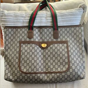 Gucci Beige Monogram Tote with Red and Green Handles